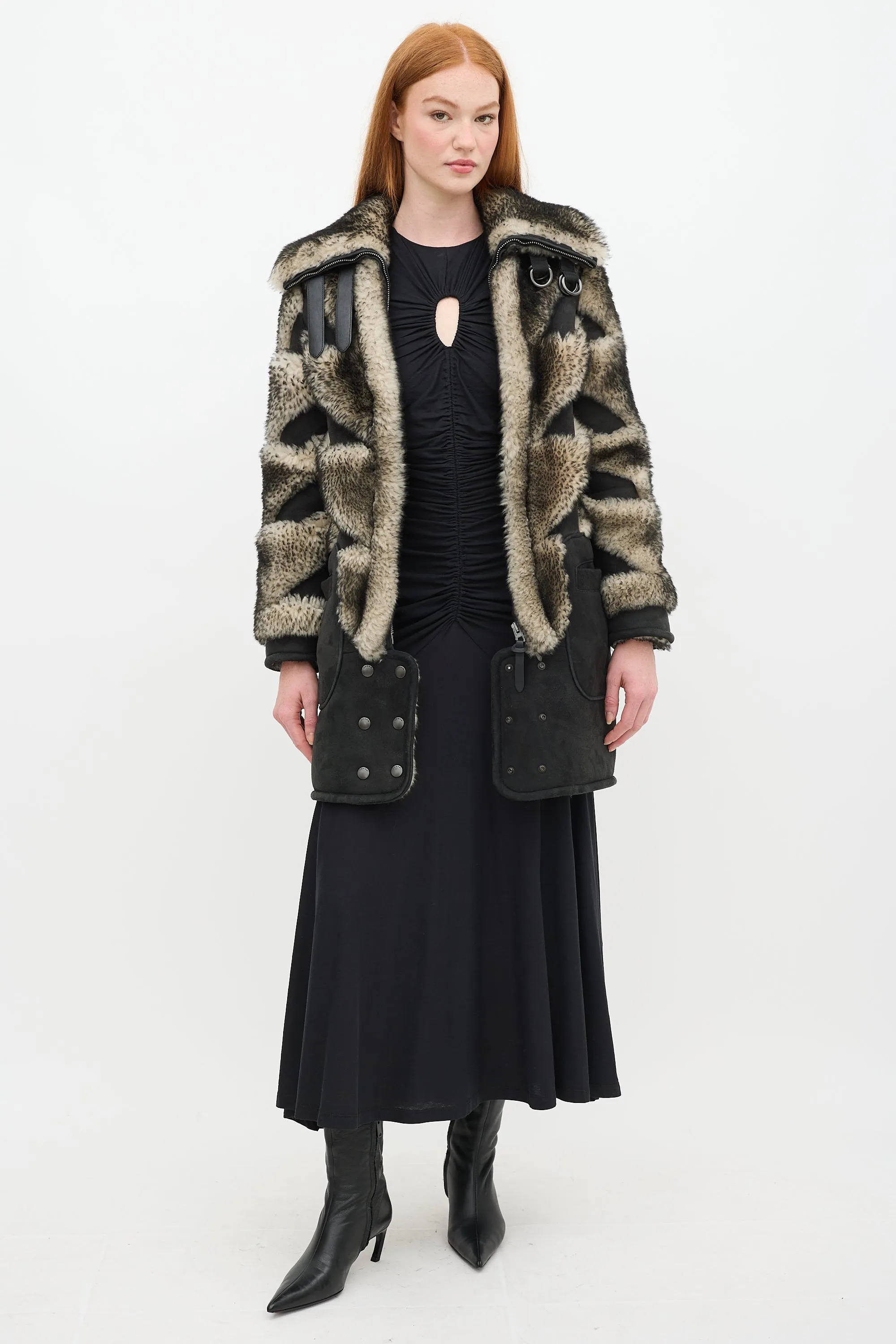 Fall 2015 Black & Grey Shearling Pieced Coat