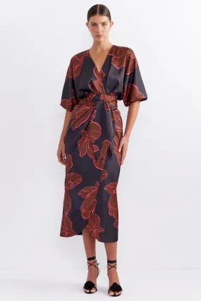 Farah Wrap Midi Dress in Dark Floral