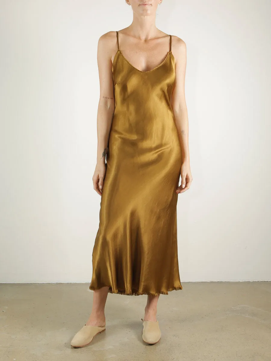 Farrah Slip Dress in Vintage Satin - Tannin