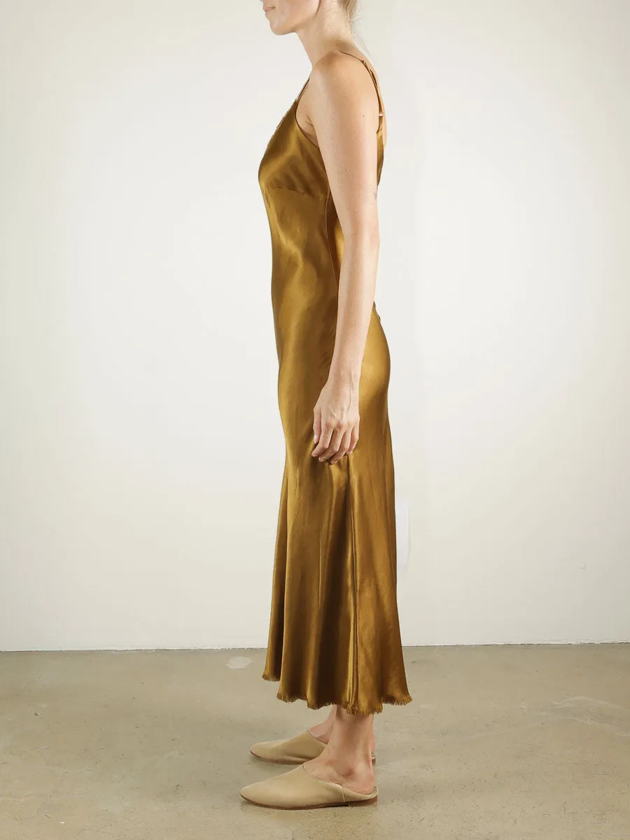 Farrah Slip Dress in Vintage Satin - Tannin