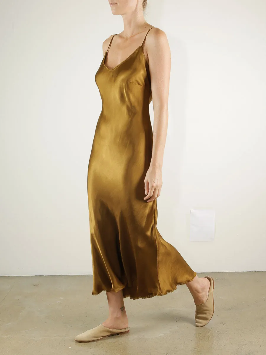 Farrah Slip Dress in Vintage Satin - Tannin