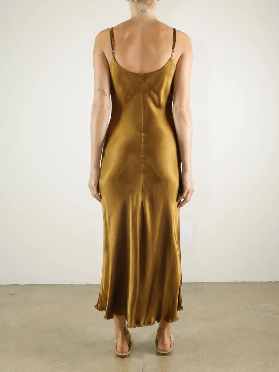 Farrah Slip Dress in Vintage Satin - Tannin