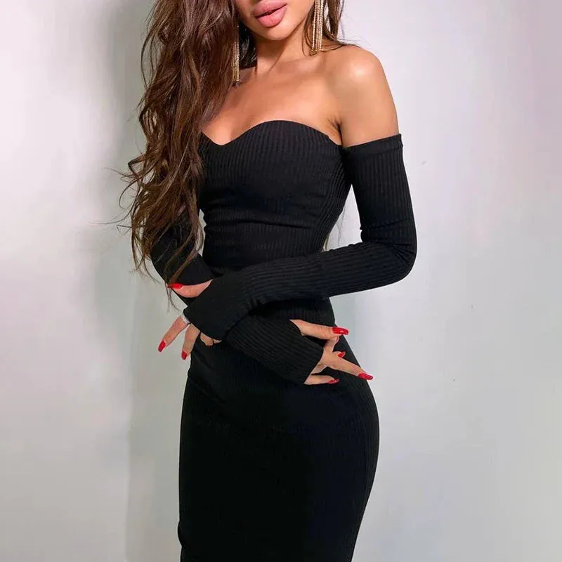 Fashionable Sexy Slim Fit Strapless Long Sleeve Maxi New Dress