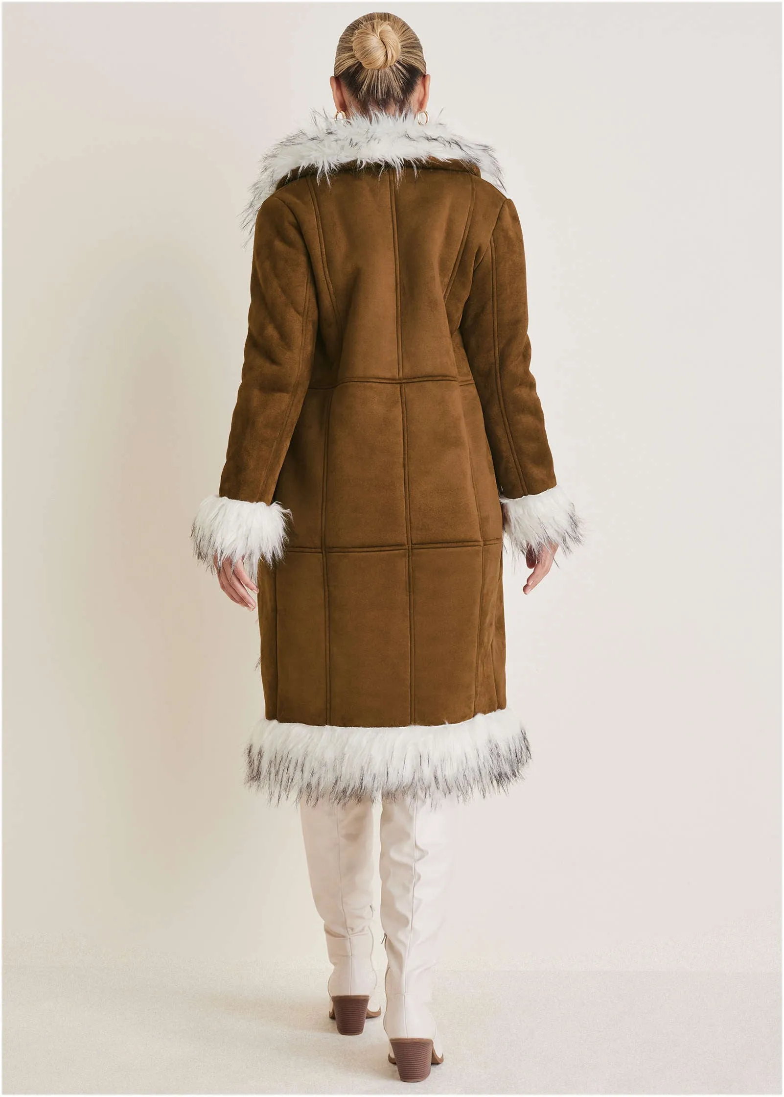 Faux Suede And Sherpa Coat - Tan