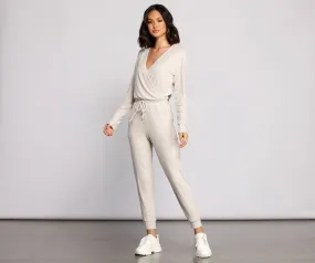 Feeling Casual Ribbed Surplice Jumpsuit