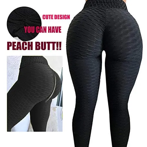 FITTOO Women's High Waist Textured Yoga Pants Tummy Control Scrunched Booty Capri Leggings Workout Running Butt Lift Textured Tights Black