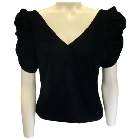 Frame Black Velvet Ruched Sleeve Top