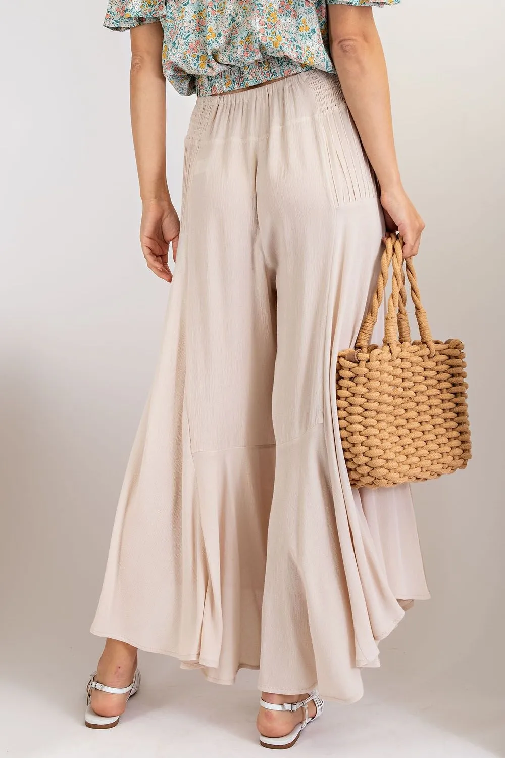 Fresh Air Rayon Gauze Ruffle Bottom Wide Leg Pants