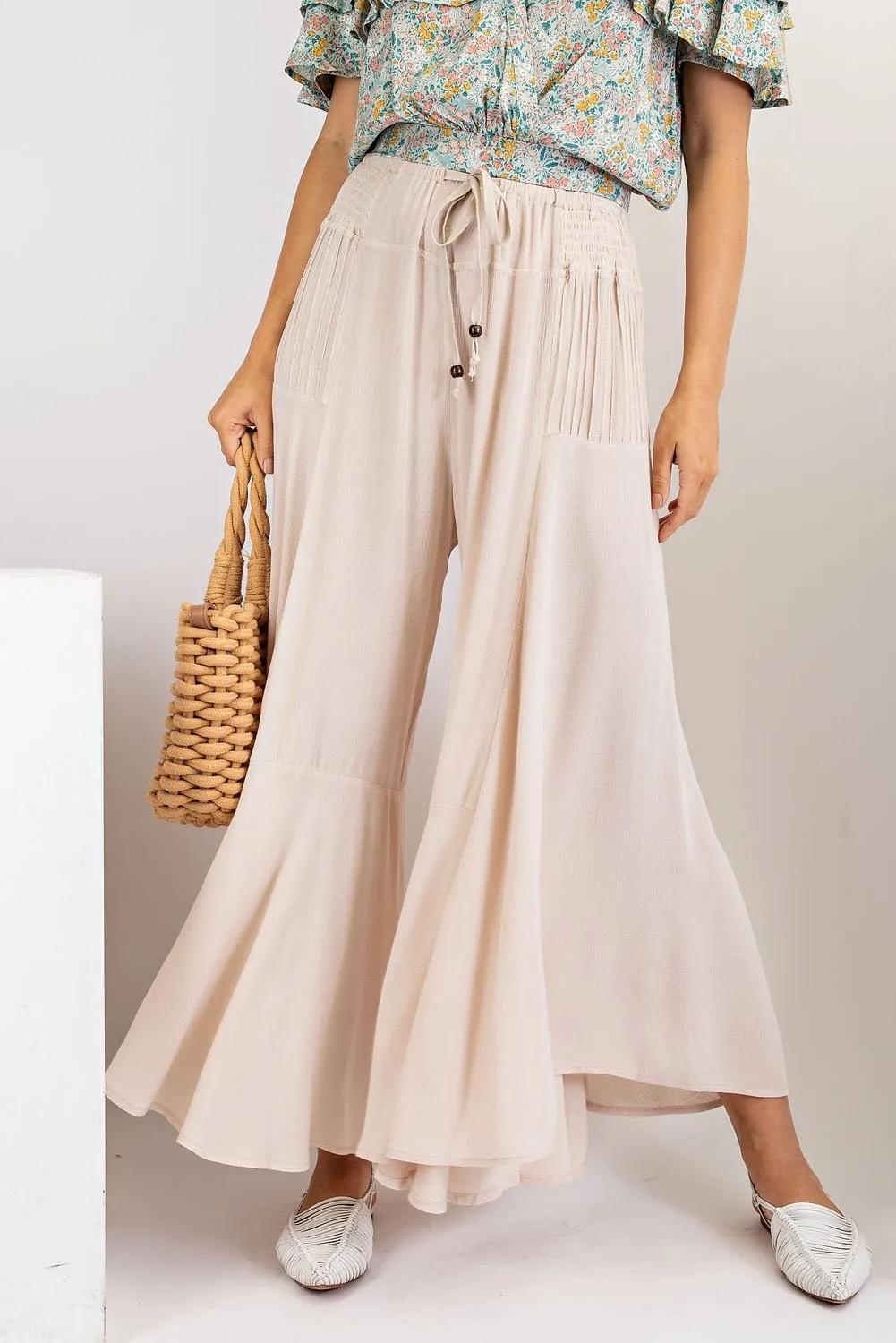 Fresh Air Rayon Gauze Ruffle Bottom Wide Leg Pants