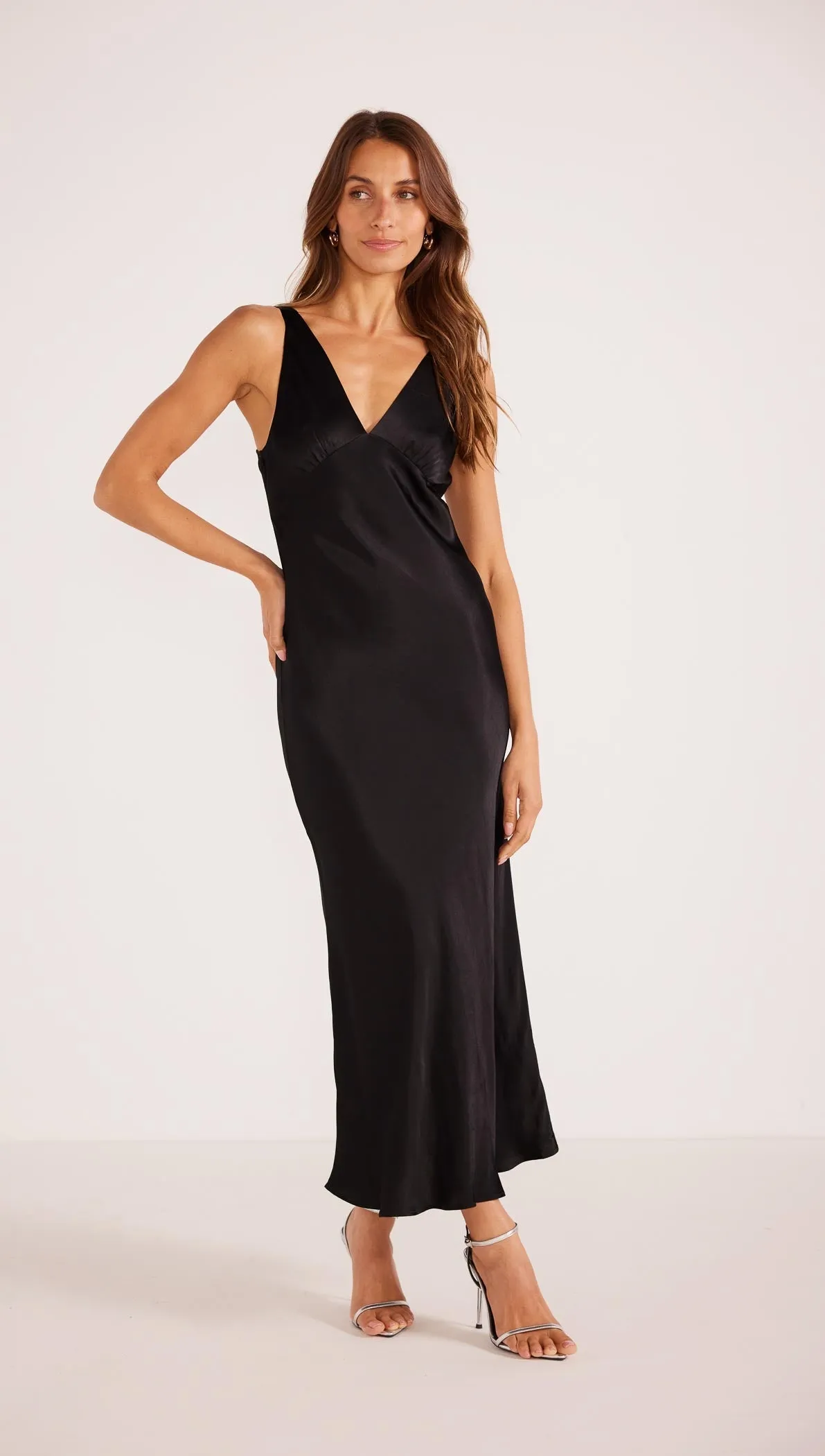 Gaia Bias Slip Midi Dress Black