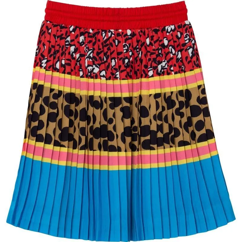 Girls Floral Cheetah Pleated Skirt