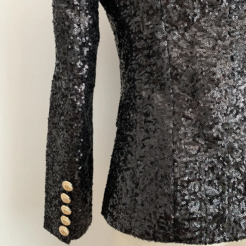 Gold Button Black Sequin Blazer