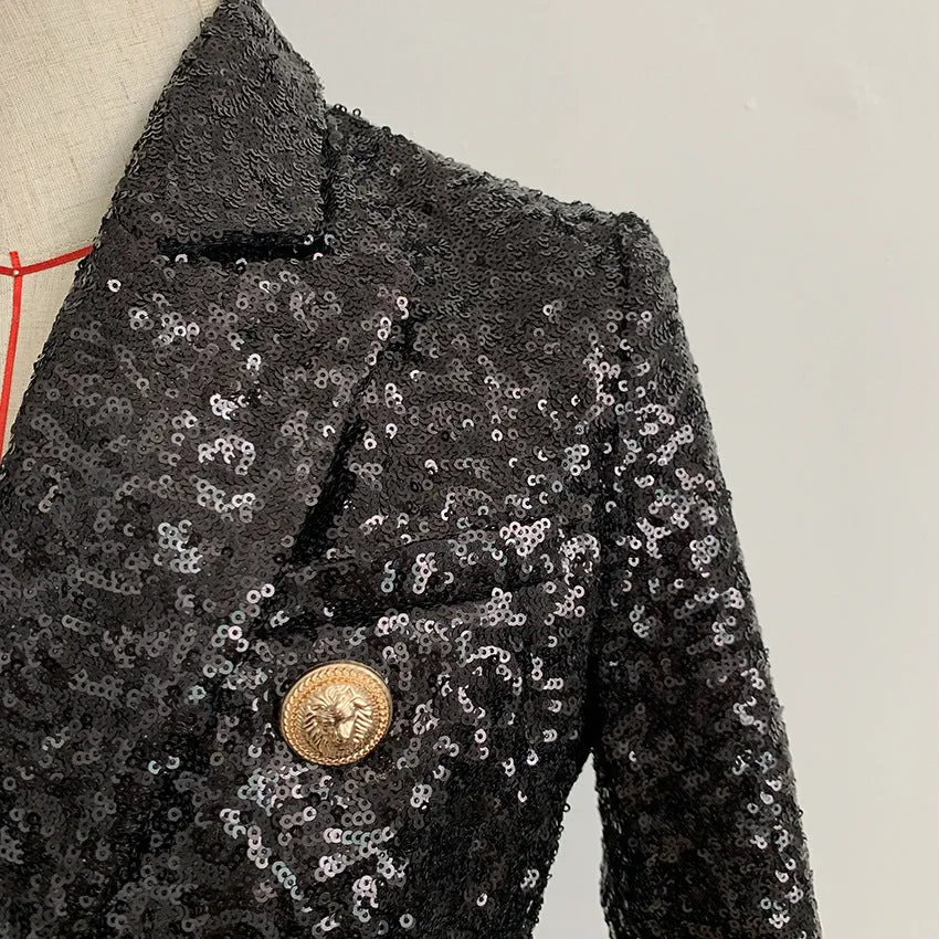 Gold Button Black Sequin Blazer