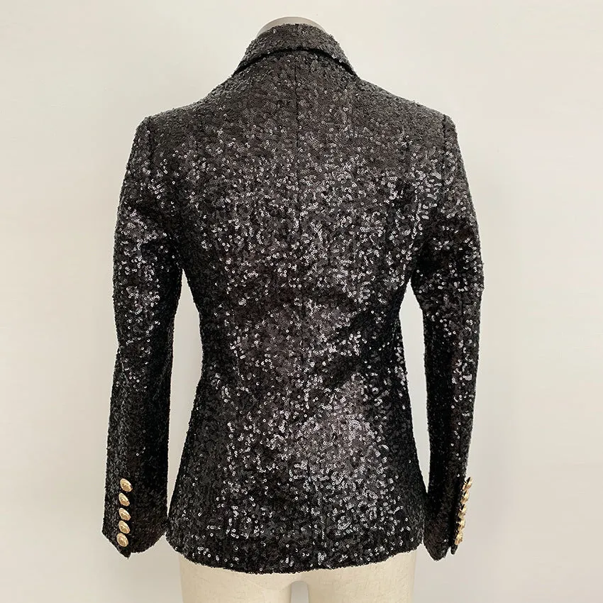 Gold Button Black Sequin Blazer