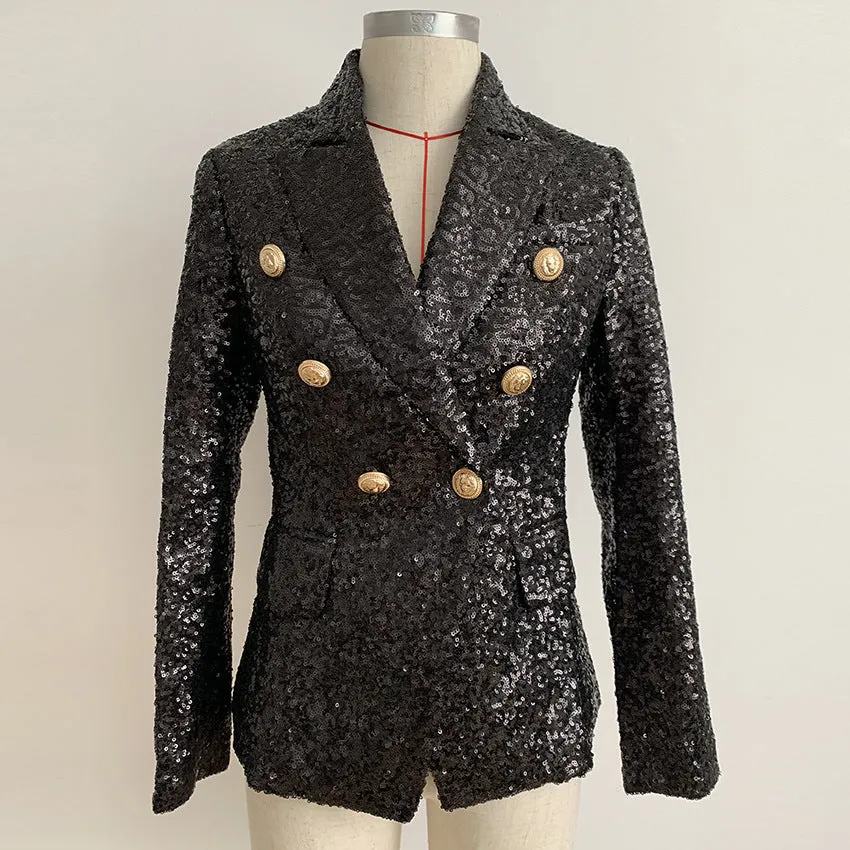 Gold Button Black Sequin Blazer