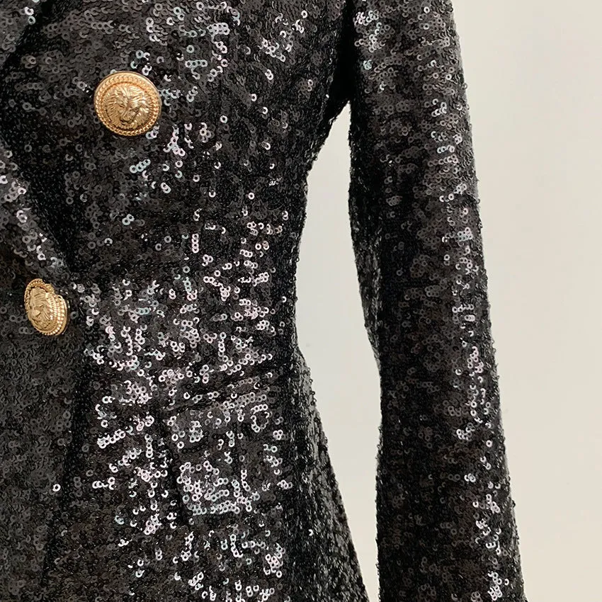 Gold Button Black Sequin Blazer