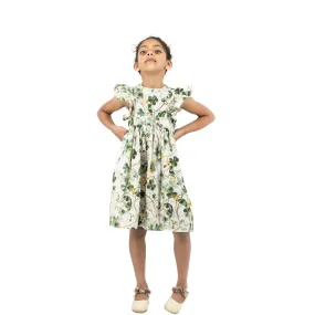 Green Floral Cotton Dress for Girls