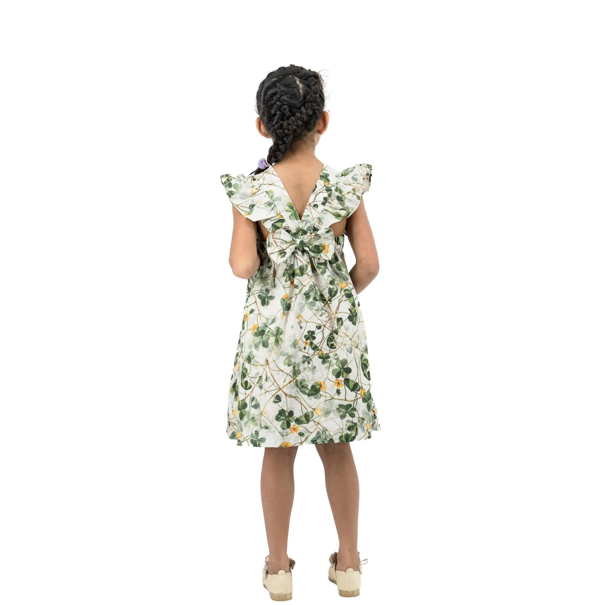 Green Floral Cotton Dress for Girls