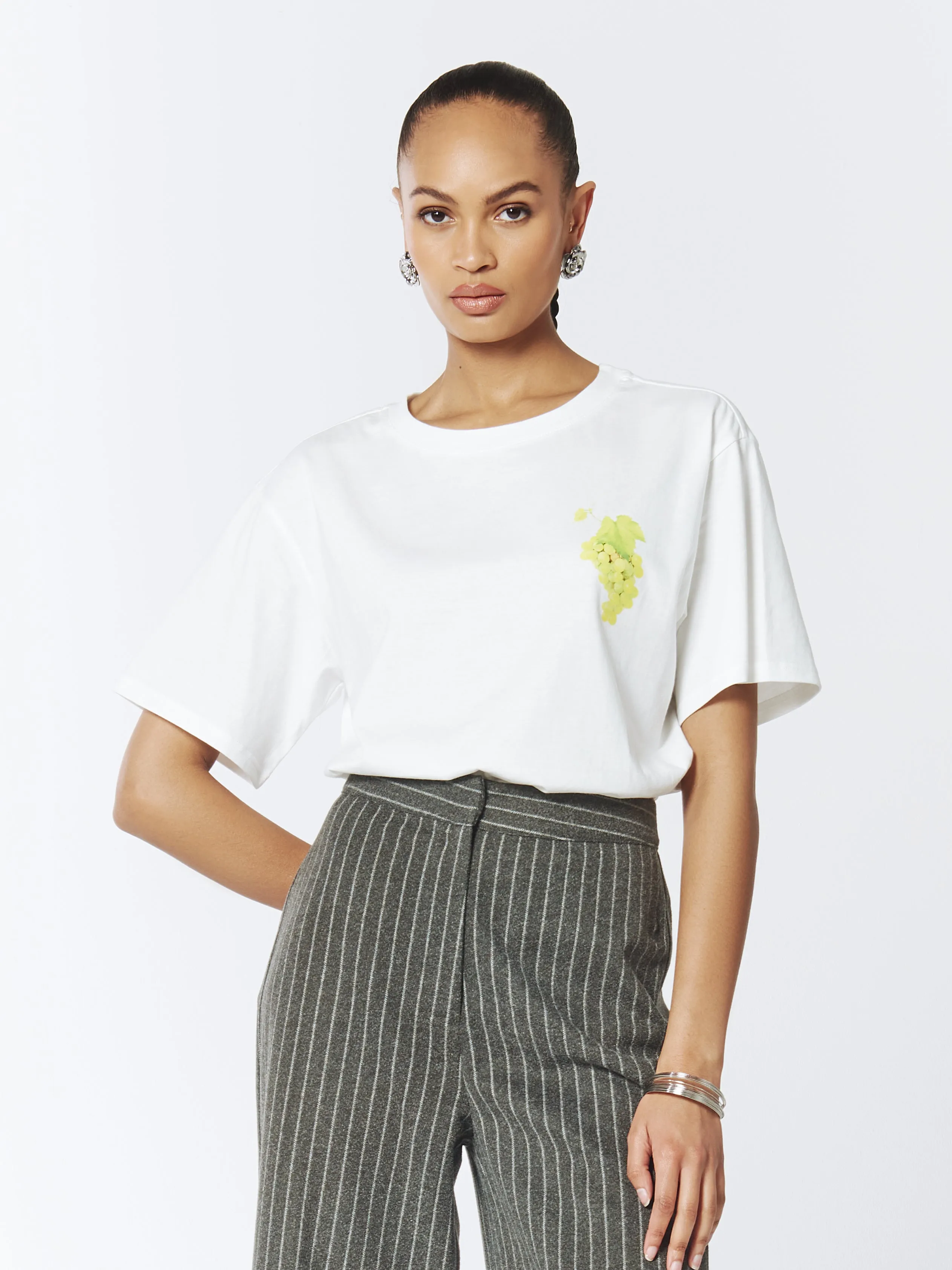 Green Grape Print Unisex T-Shirt in White