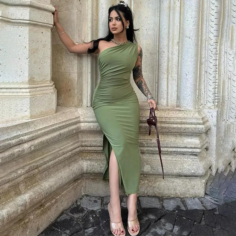 Green One Shoulder Summer Maxi Dress