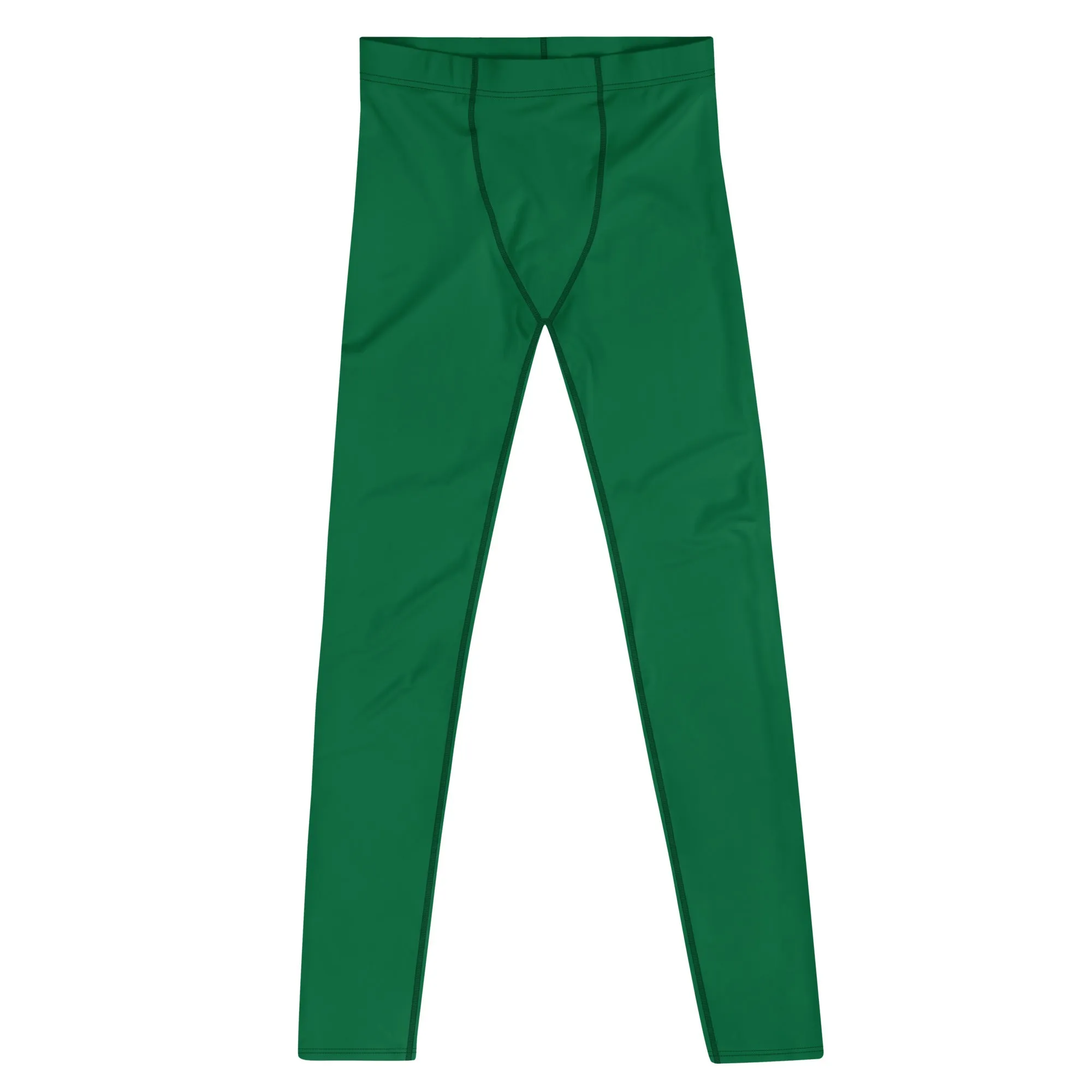 Green Solid Color Men's Leggings, Dark Green Solid Color Best Men's Running Sports Gym Tights