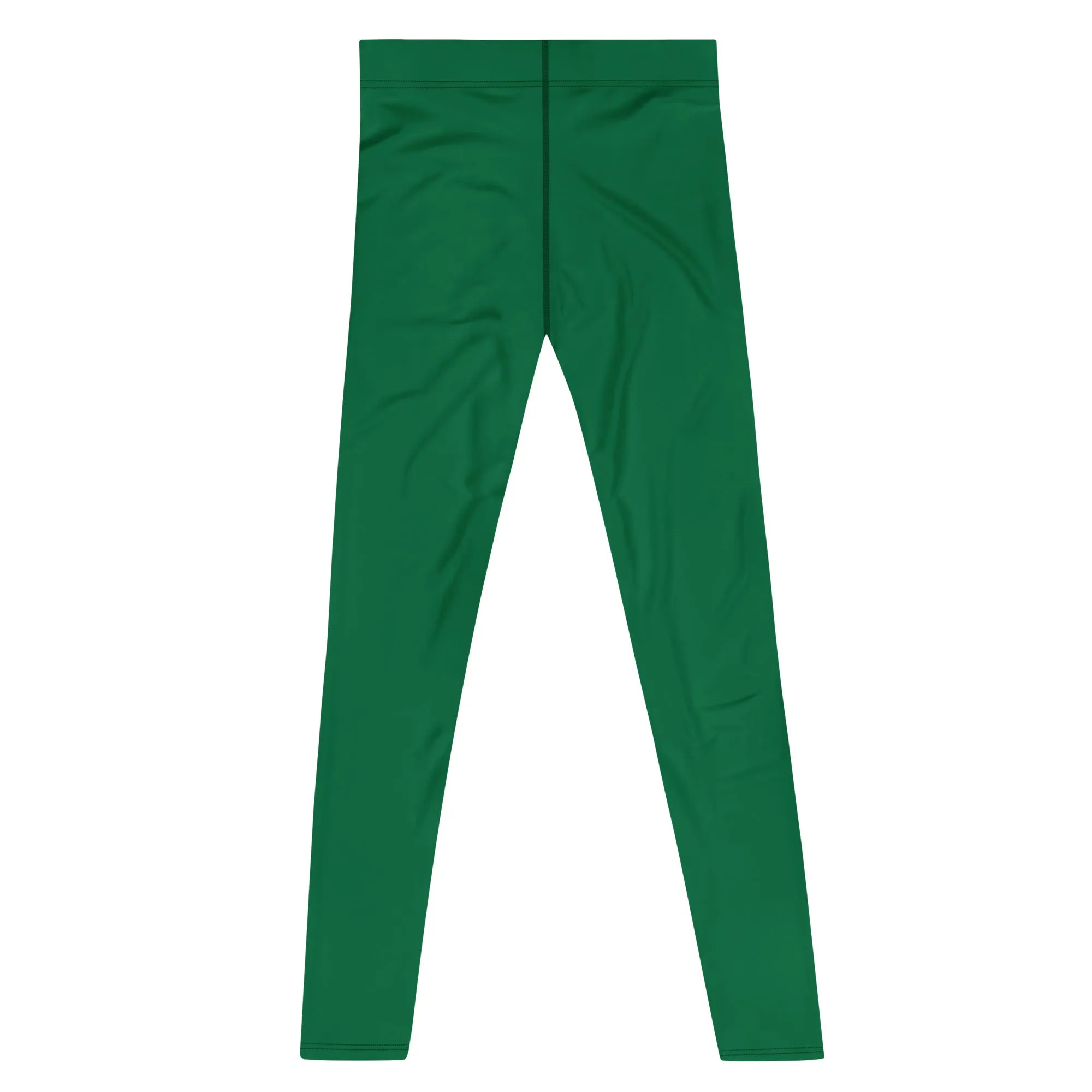 Green Solid Color Men's Leggings, Dark Green Solid Color Best Men's Running Sports Gym Tights