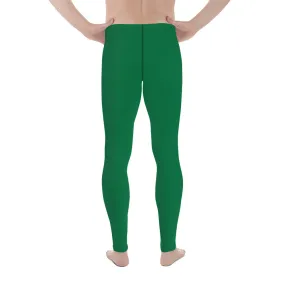 Green Solid Color Men's Leggings, Dark Green Solid Color Best Men's Running Sports Gym Tights