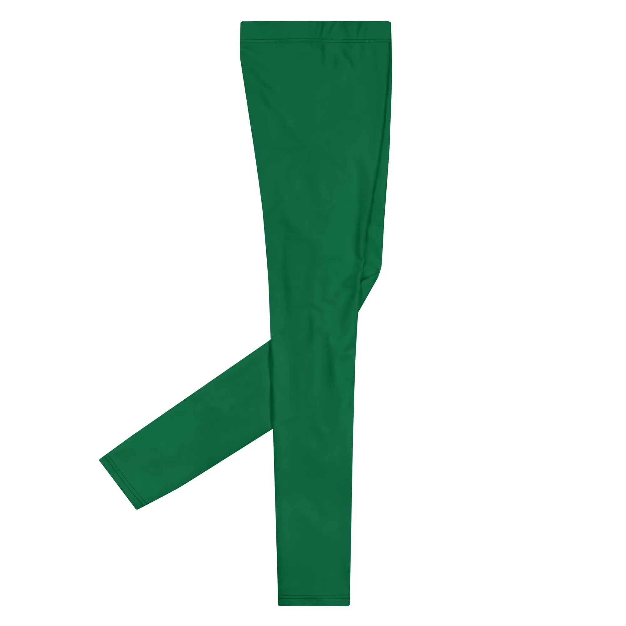 Green Solid Color Men's Leggings, Dark Green Solid Color Best Men's Running Sports Gym Tights