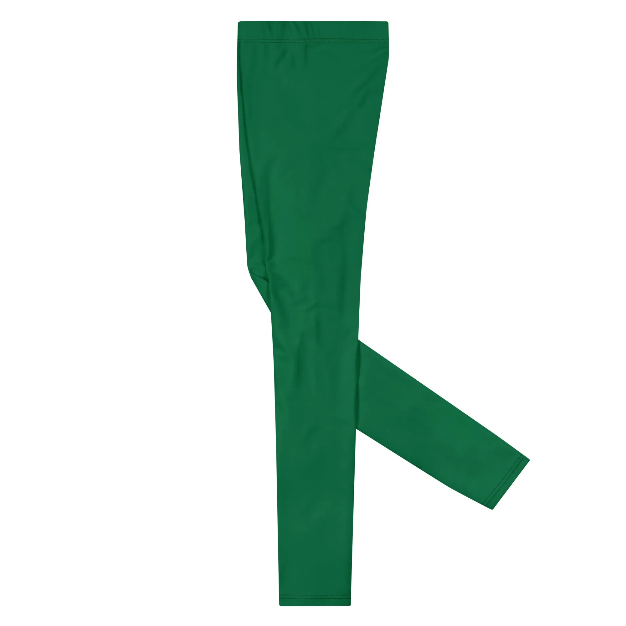 Green Solid Color Men's Leggings, Dark Green Solid Color Best Men's Running Sports Gym Tights