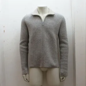 Grey Knit Zip Wool Cardigan