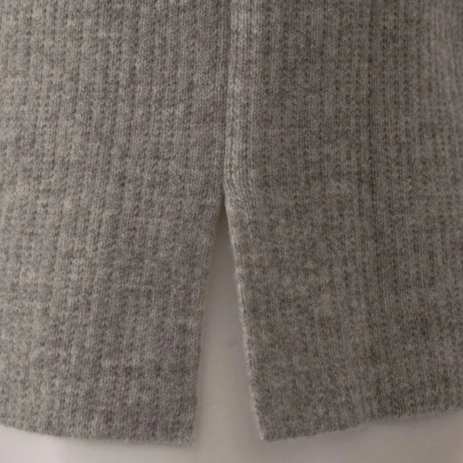 Grey Knit Zip Wool Cardigan