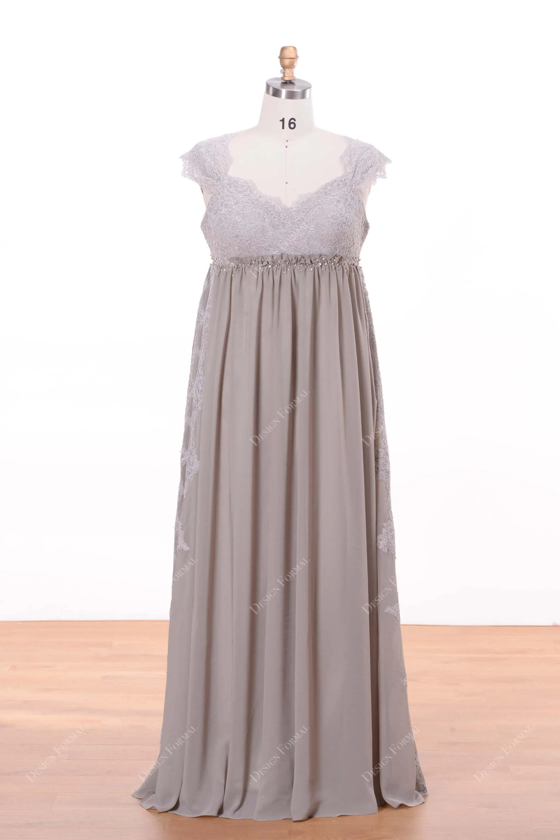 Grey Lace Empire Floor Length Elegant Maternity Formal Dress