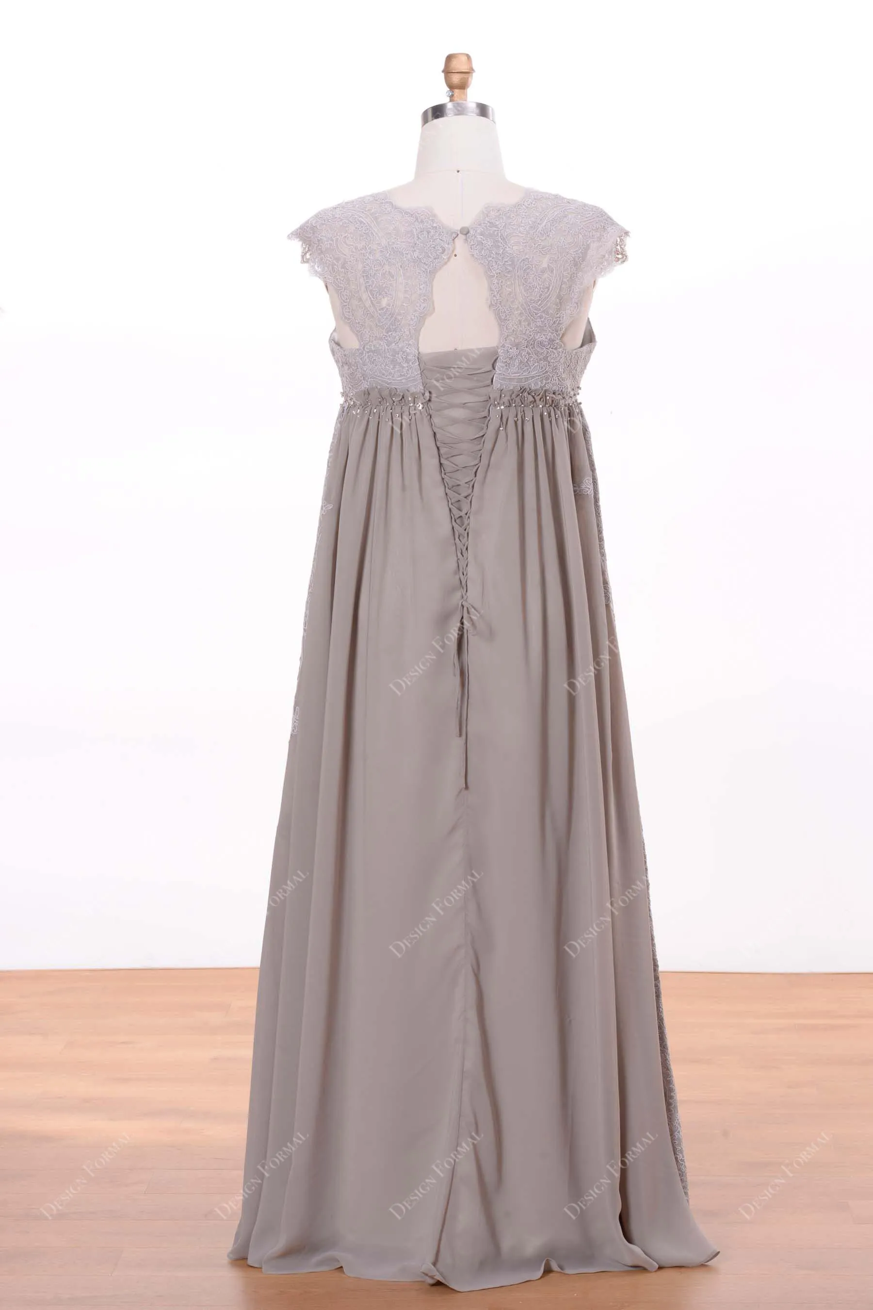 Grey Lace Empire Floor Length Elegant Maternity Formal Dress