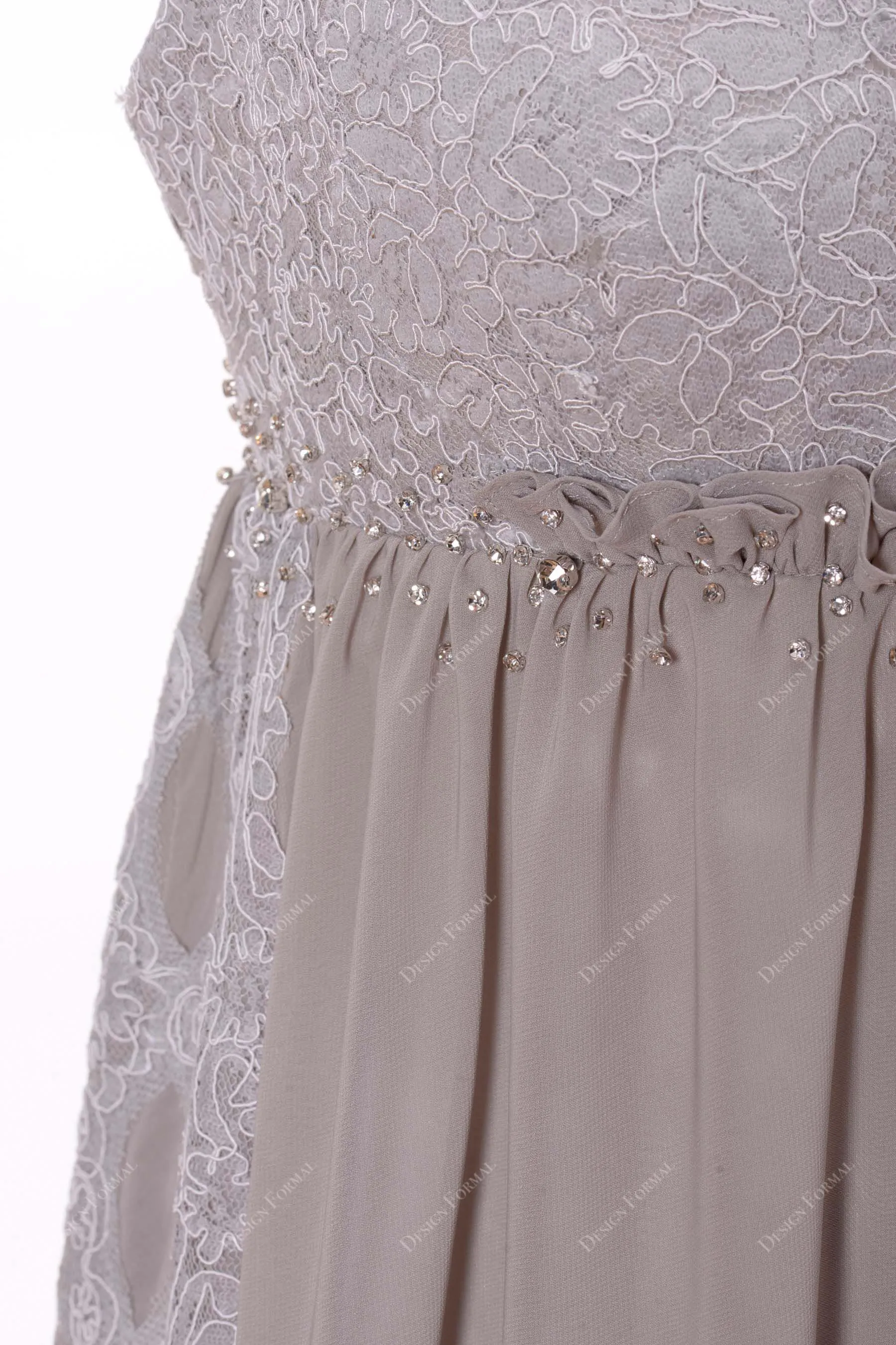 Grey Lace Empire Floor Length Elegant Maternity Formal Dress