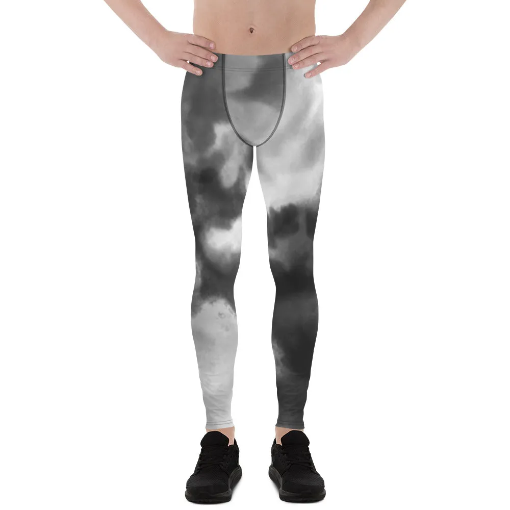 Grey Tie Dye Meggings, Designer Abstract Tie Dye Men's Leggings Compression Tights For Men - Made in USA/EU/MX