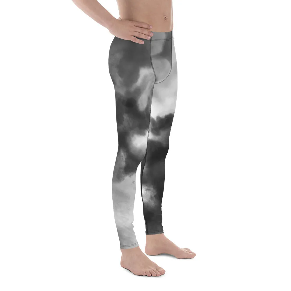 Grey Tie Dye Meggings, Designer Abstract Tie Dye Men's Leggings Compression Tights For Men - Made in USA/EU/MX