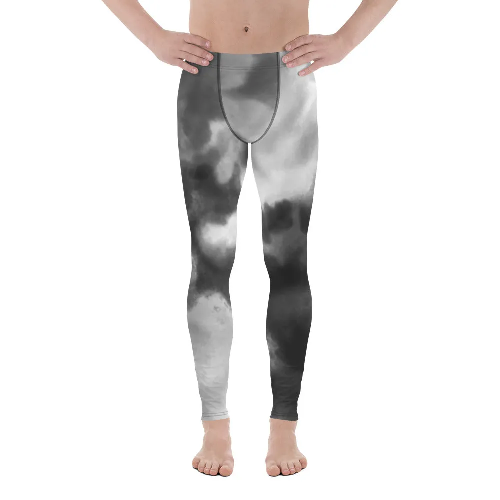 Grey Tie Dye Meggings, Designer Abstract Tie Dye Men's Leggings Compression Tights For Men - Made in USA/EU/MX