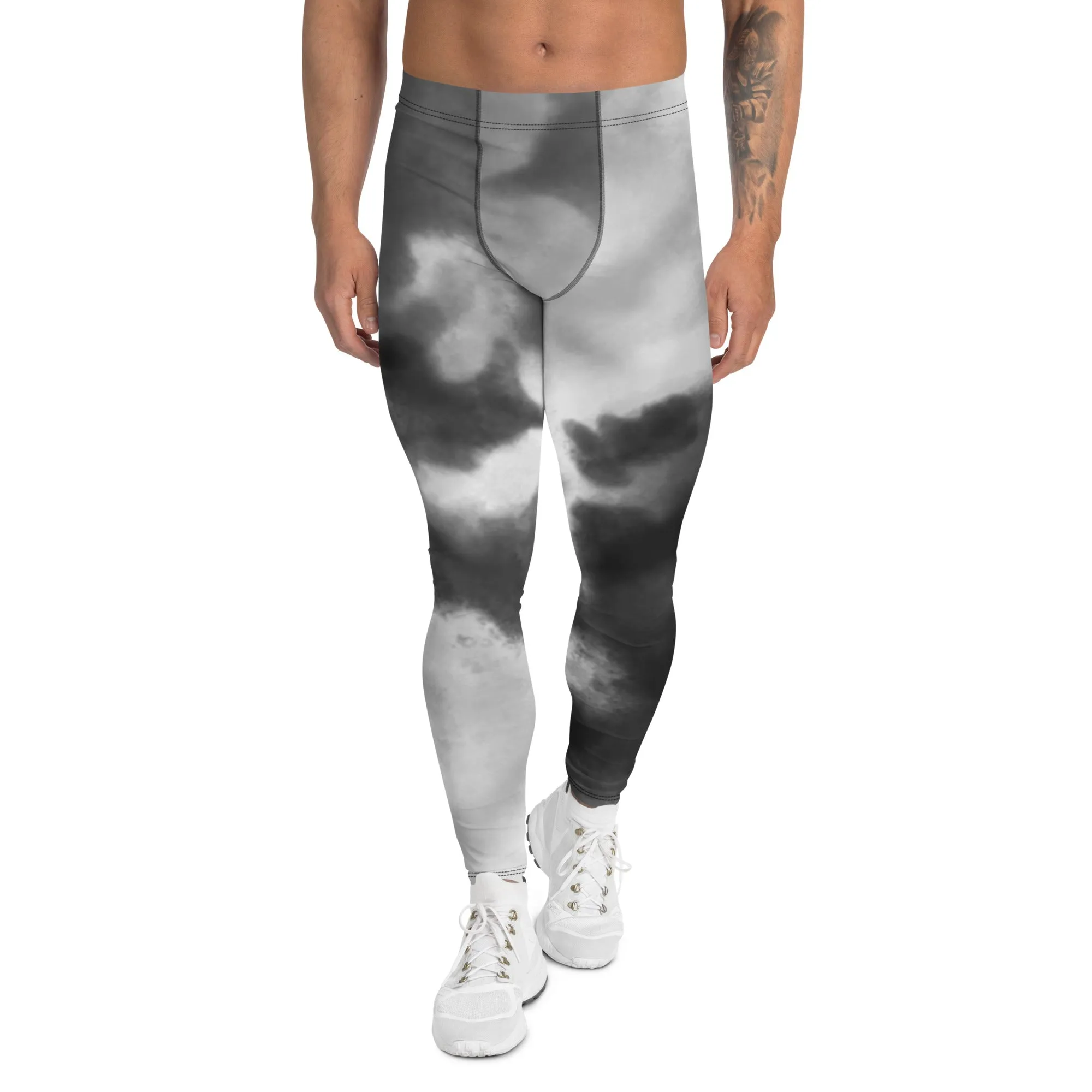 Grey Tie Dye Meggings, Designer Abstract Tie Dye Men's Leggings Compression Tights For Men - Made in USA/EU/MX