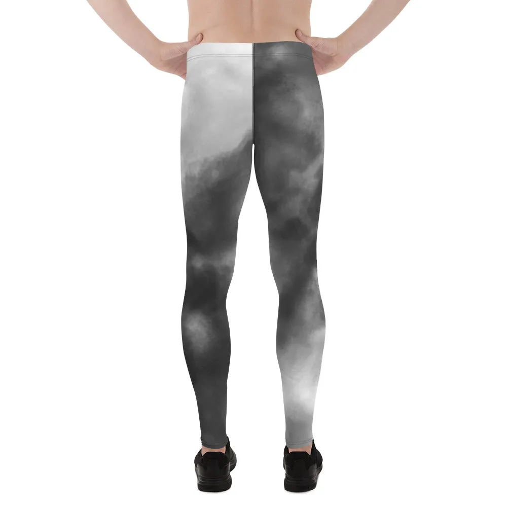 Grey Tie Dye Meggings, Designer Abstract Tie Dye Men's Leggings Compression Tights For Men - Made in USA/EU/MX