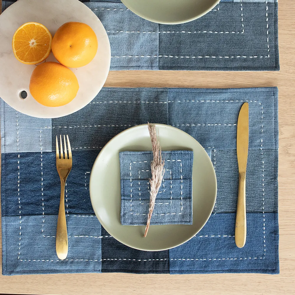 Hand Embroidered Upcycled Jeans Table Mats (Set of 4) - Boxed