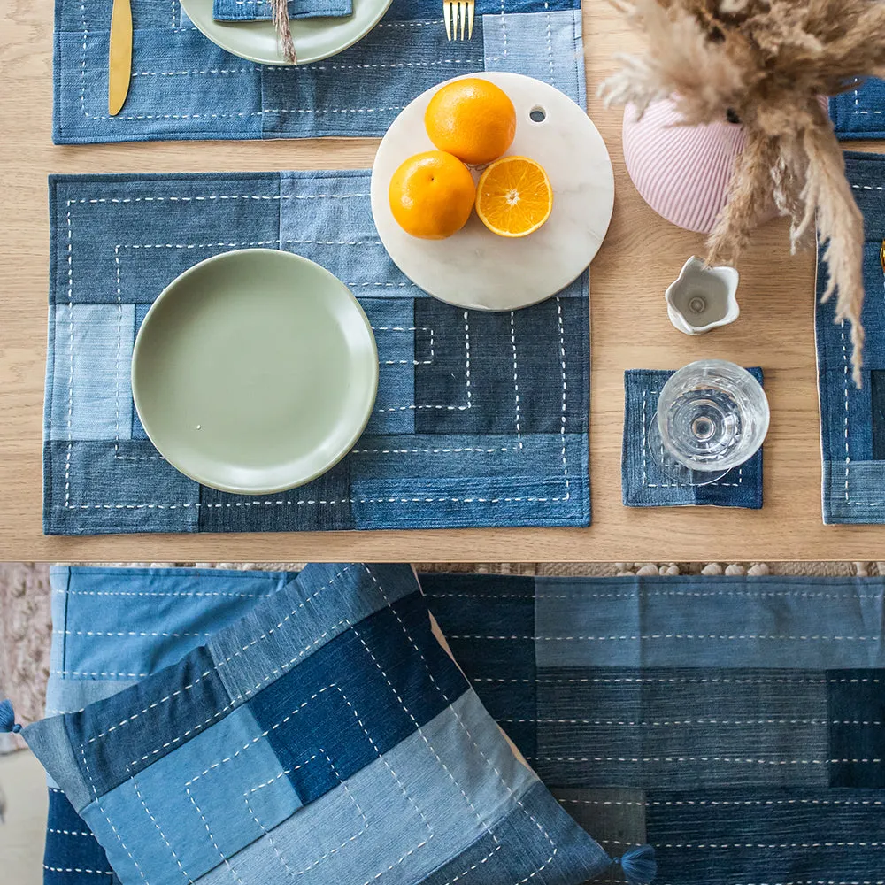 Hand Embroidered Upcycled Jeans Table Runner (Single) - Boxed