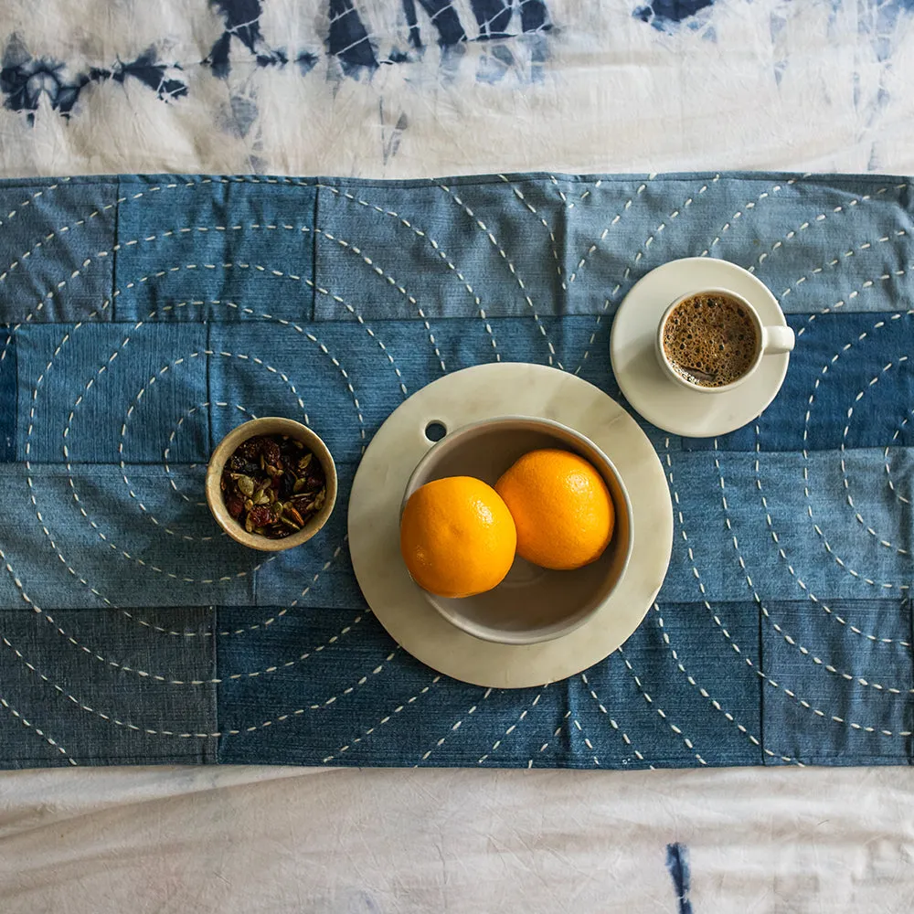 Hand Embroidered Upcycled Jeans Table Runner (Single) - Spiral