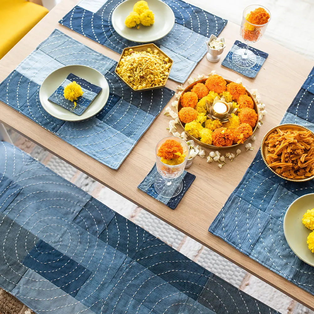 Hand Embroidered Upcycled Jeans Table Runner (Single) - Spiral