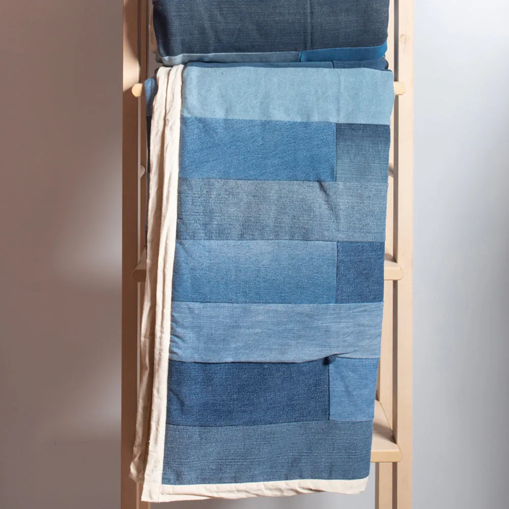 Handcrafted Upcycled Jeans Single Bed Cover/Quilt (96 x 60 in)