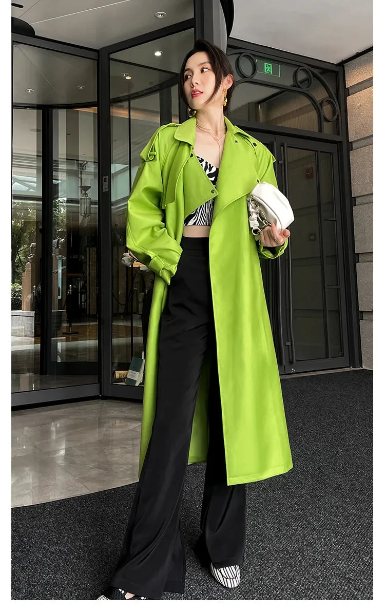 HEYFANCYSTYLE Sleek Long Faux Leather Trench Coat