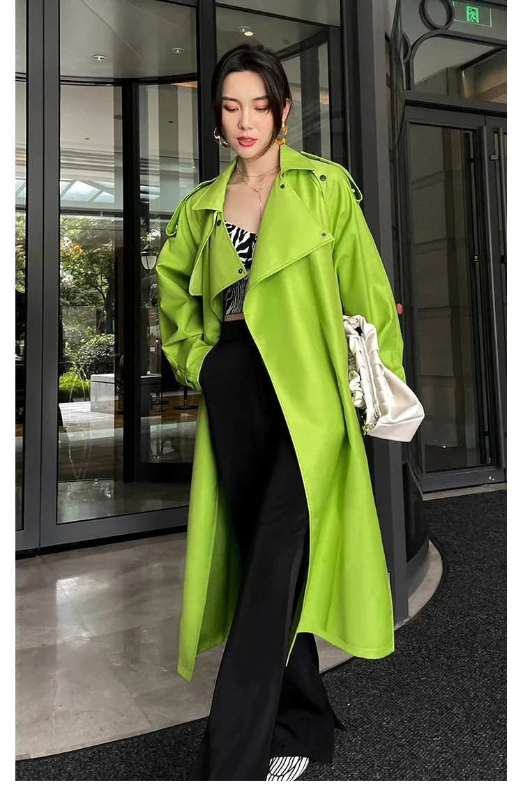 HEYFANCYSTYLE Sleek Long Faux Leather Trench Coat