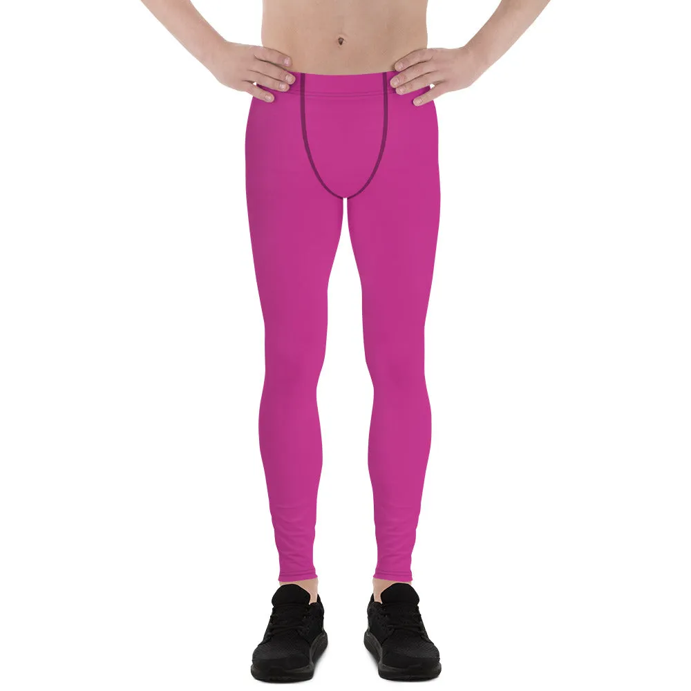 Hot Pink Solid Color Meggings, Designer Solid Color Men's Leggings Compression Tights-Made in USA/EU