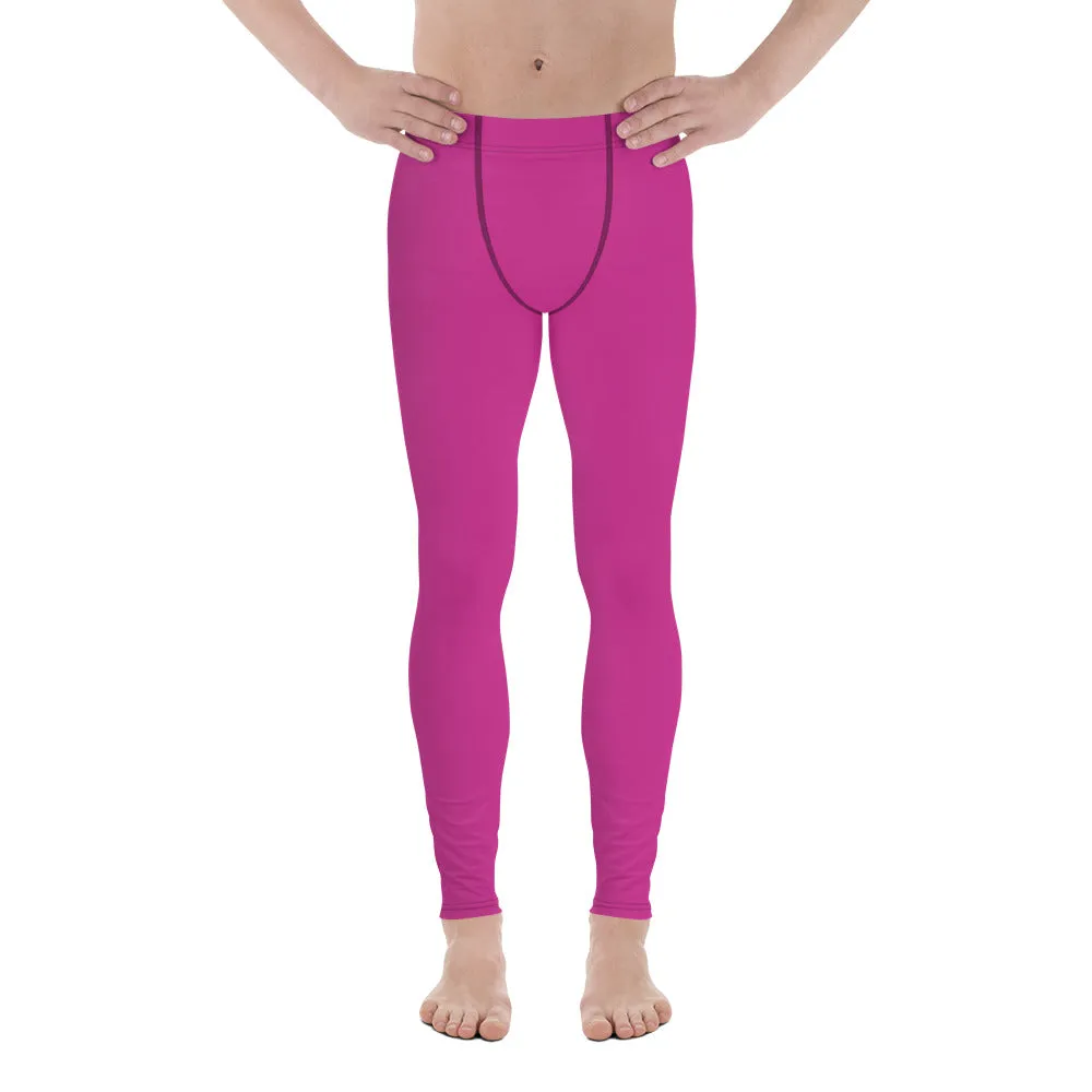 Hot Pink Solid Color Meggings, Designer Solid Color Men's Leggings Compression Tights-Made in USA/EU