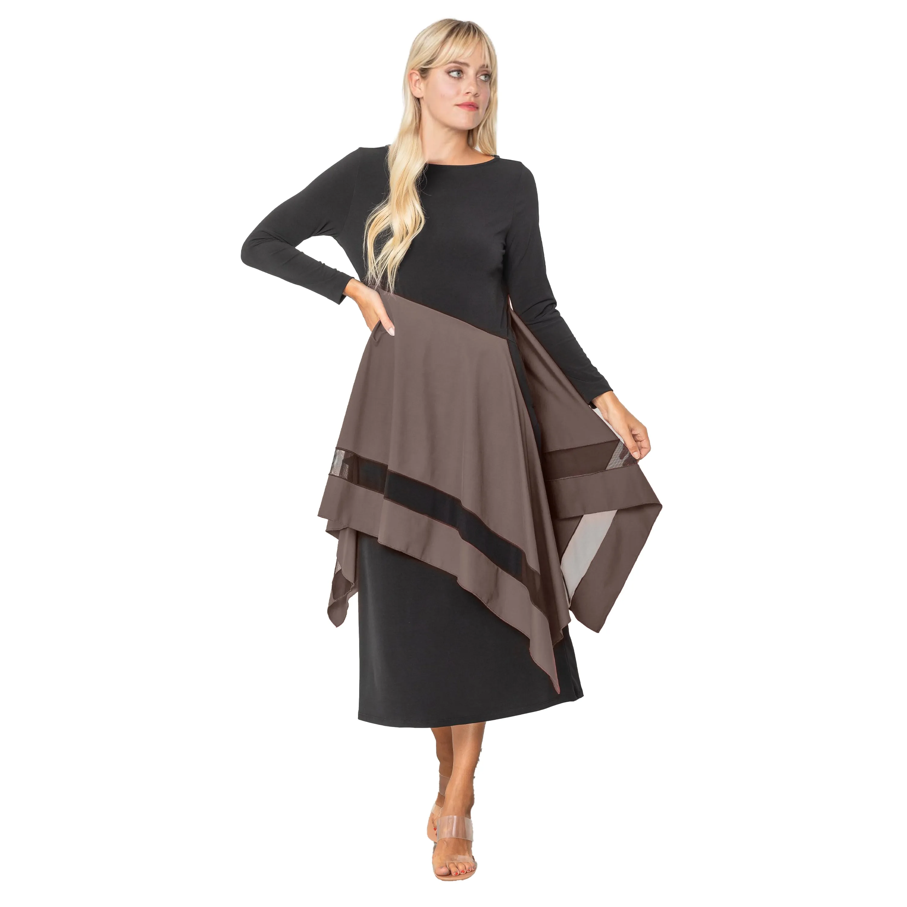 IC Collection Apron Midi Dress in Brown - 5610D-BRN - Size M Only!