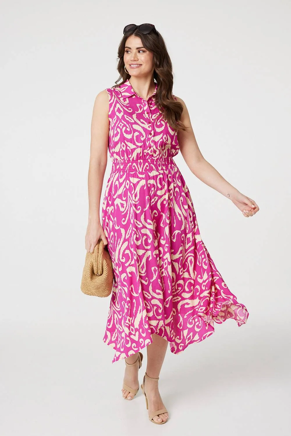 Ikat Print Sleeveless Shirt Dress